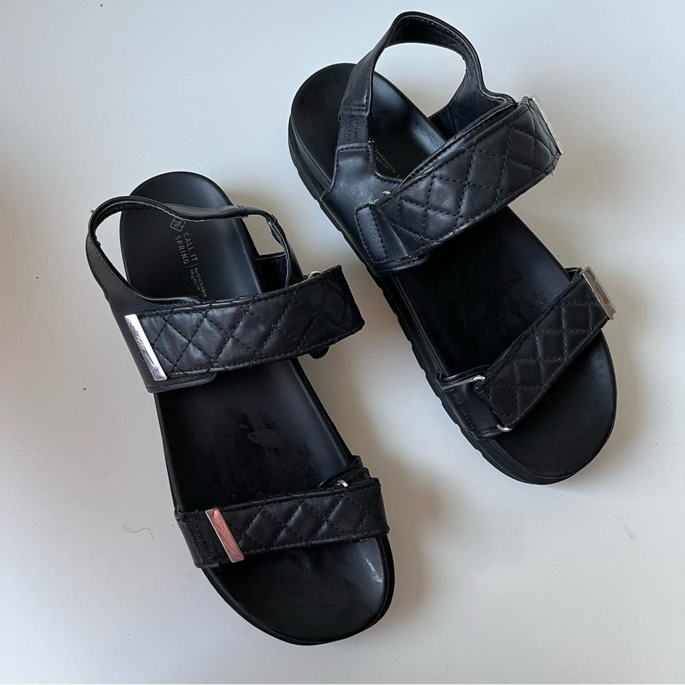 Call It Spring Black Quilted Strap Sandals